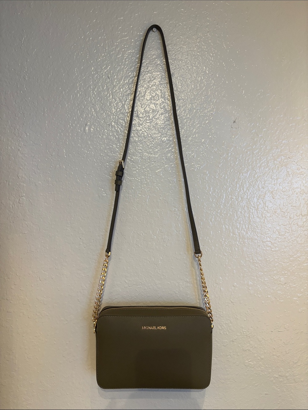 Michael Kors Olive Crossbody Camera Bag with Gold Chain